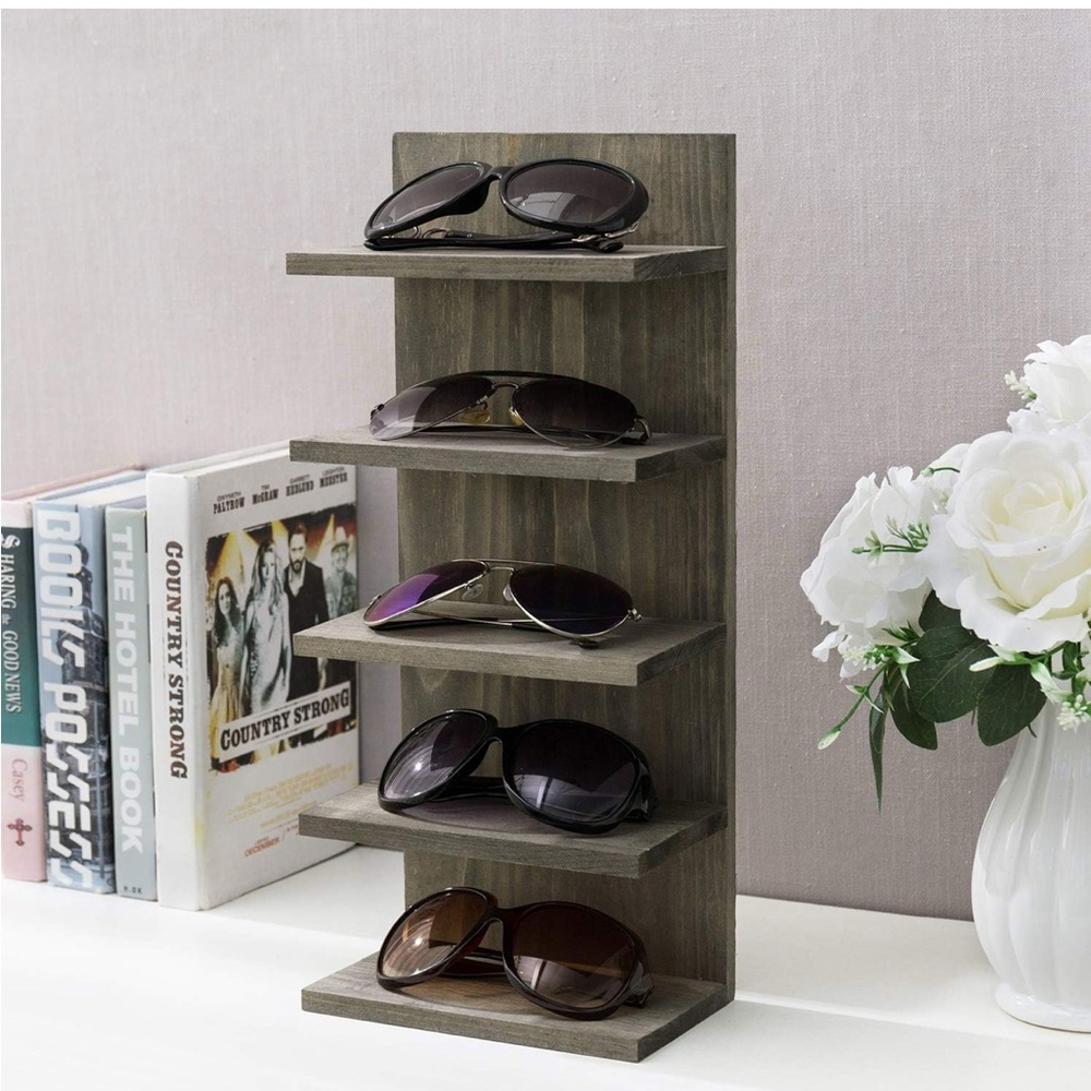Wooden Sunglasses Display Stand - Dark Gray Wood